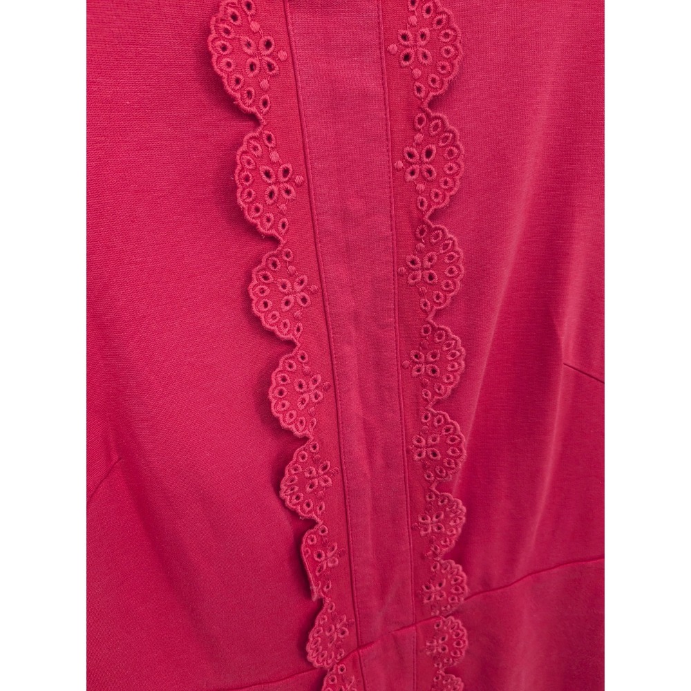 Boden Scalloped Eyelet Dress Women 8 Red 3/4 Sleeve Knee Length Holiday Office - Picture 2 of 7